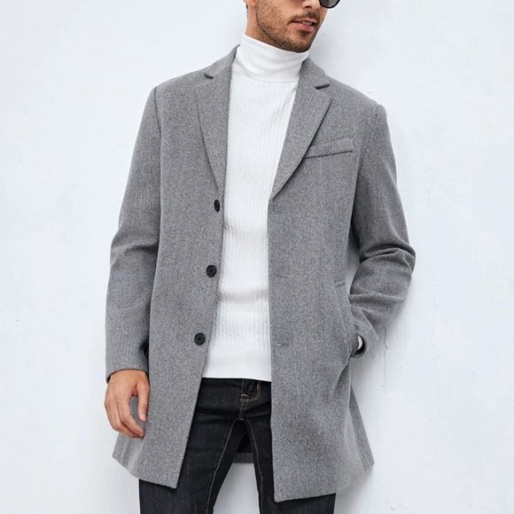 Work Style Gray Lapel Neck Men's Overcoat - Picture 2 of 5